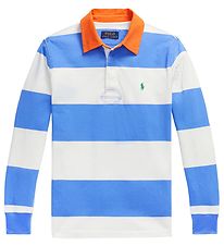 Polo Ralph Lauren Poloshirt - Summer Blue/Wit Gestreept m. Oranj