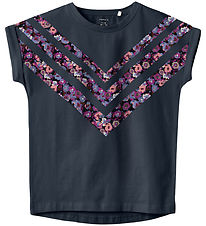 Name It T-shirt - Noos - NkfTinda - Dark Sapphire w. Flowers