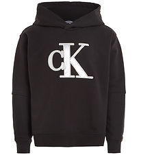 Calvin Klein Kapuzenpullover - Metallic Satin Monogramm - Schwar