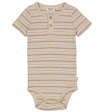 Wheat Romper s/s - Placket - Dusty Stripe