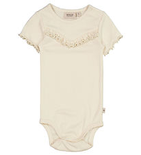 Wheat Bodysuit s/s - Rib - Eggshell w. Ruffle