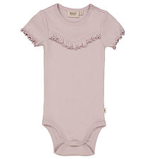 Wheat Bodysuit s/s - Rib - Soft Lilac w. Ruffle