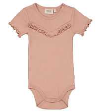 Wheat Romper s/s - Rib - Rose Down m. Ruches