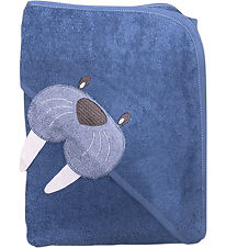 Nrgaard Madsens Hooded Towel - 100x100 cm - Medium Blue w. Walr