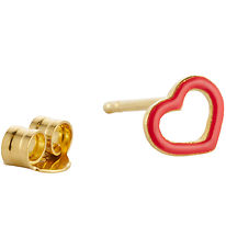 Design Letters Earring - 1 pcs - Red Heart - 18K Gold Plated