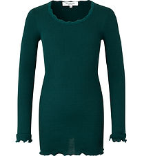 Rosemunde Blússa - Silki/Bómull - Rib - Dark Teal