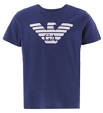 Emporio Armani Stuttermabolur - Blár/Hvítur M. Lógó