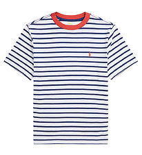 Polo Ralph Lauren T-Shirt - Wit/Navy Gestreept m. Rood
