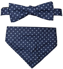 Hound Bow Tie w. Handkerchief - Navy w. White/Light Blue