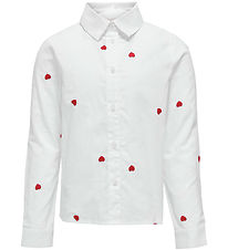 Kids Only Shirt - KogLina - Bright White/Flame Scarlet Hearts