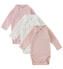 Petit Bateau Wickelbody l/ - 3er-Pack - Rosa/Wei