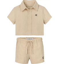 Calvin Klein Set - Overhemd/Shorts - Linnenmix - Vanilla Heide