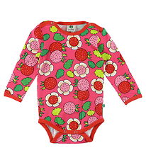 Smfolk Bodysuit l/s - Pink w. Flowers and Strawberry