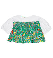 Marni Shirt blouse - White/Green w. Flowers