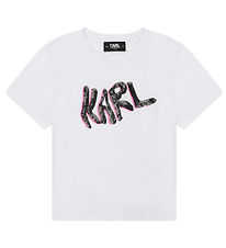 Karl Lagerfeld T-shirt - White w. Black/Pink/Sequins