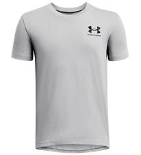 Under Armour T-Shirt - B Sporttijl Linkerborst - tegen grijs