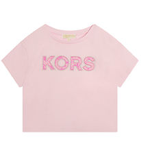 Michael Kors T-shirt - Cropped - Pink w. Print/Rivets