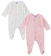 Petit Bateau Nightsuit - 2-Pack - White w. Hearts/Pink Striped