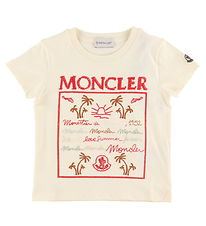 Moncler T-Shirt - Cream/Rood m. Borduurwerk