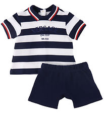 Versace Polo/Shorts - Navy/Weier Streifen