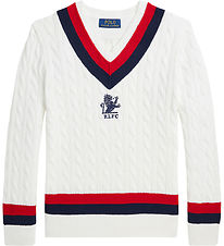 Polo Ralph Lauren Blouse - Gebreid - Dekwas White m. Navy/Rood