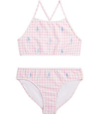 Polo Ralph Lauren Bikini - Pink/Wei Kariert m. Logos