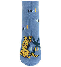 Melton Socks w. Anti-Slip - Let's Go - Denim Blue