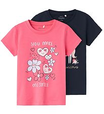 Name It T-Shirt - 2er-Pack - NmfVeen - Camellia Rose/Dark Sapphi