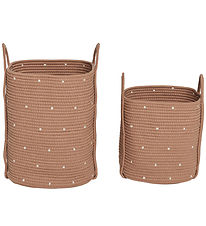 OYOY Storage Baskets - 2-Pack - Cotton Rope - Dot - Caramel