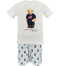 Polo Ralph Lauren Pyjama set - Wit/Blauw Gestreept m. Knuffel