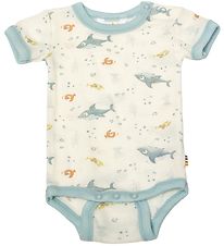 Joha Body k/ - Wolle - Off White/Mattblau m. Fisch