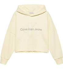 Calvin Klein Hoodie - Bijgesneden - Monogram Logo - Papyrus