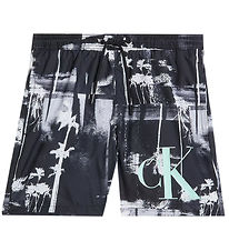 Calvin Klein Swim Trunks - Drawstring - Palm Black Aop
