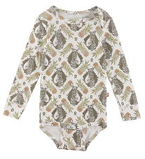 Katvig Bodysuit l/s - White w. Tropical Print