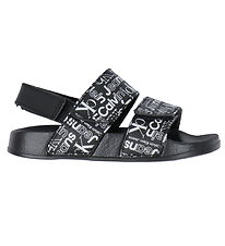 Calvin Klein Strandsandaler - Velcro - Svart m. Vit