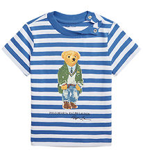 Polo Ralph Lauren T-Shirt - Wit/Blauw Gestreept m. Knuffel