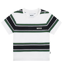 BOSS T-skjorte - Hvit/Marine Stripet m. Grønn