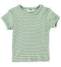 Joha T-Shirt - Laine/Soie - Rib - Vert/Blanc