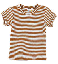 Joha T-Shirt - Laine/Soie - Rib - Marron/Blanc