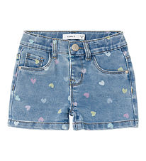 Name It Shorts - Slim - NmfSalli - Medium+ Blue Denim/Hearts