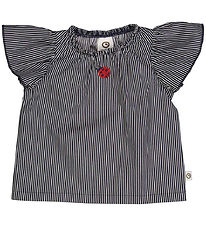 Müsli T-skjorte - Poplin Stripe Frill - Balsam Cream/natt Blue