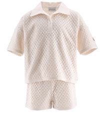 Moncler T-Shirt/Shorts - Strick - Creme m. Lochmuster