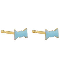 Design Letters Studs - Bow Stropdas - Goud/Lichtblauw