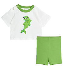 Mini Rodini Bote Cadeau - Shorts/T-Shirt - Dolphin - Blanc/Vert
