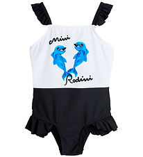 Mini Rodini Swimsuit - UV 50+ - Dolphins Frill - White/Black