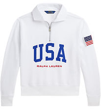 Polo Ralph Lauren Sweatshirt m. Rits - Bijgesneden - Wit m. VS
