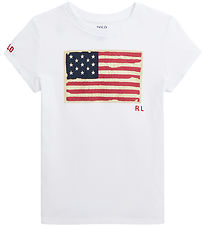 Polo Ralph Lauren Stuttermabolur - Hvítur M. Fáni