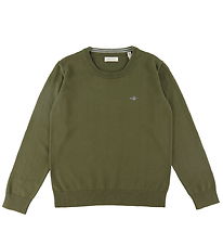 GANT Trja - Shield - Stickad - C-hals - Juniper Green