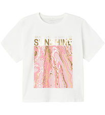 Name It T-Shirt - Bijgesneden - NkfJavase - Bright White/Roze Ne
