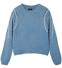 LMTD Bluse - Strick - NlfKarla - Ashley Blue m. Lochmuster